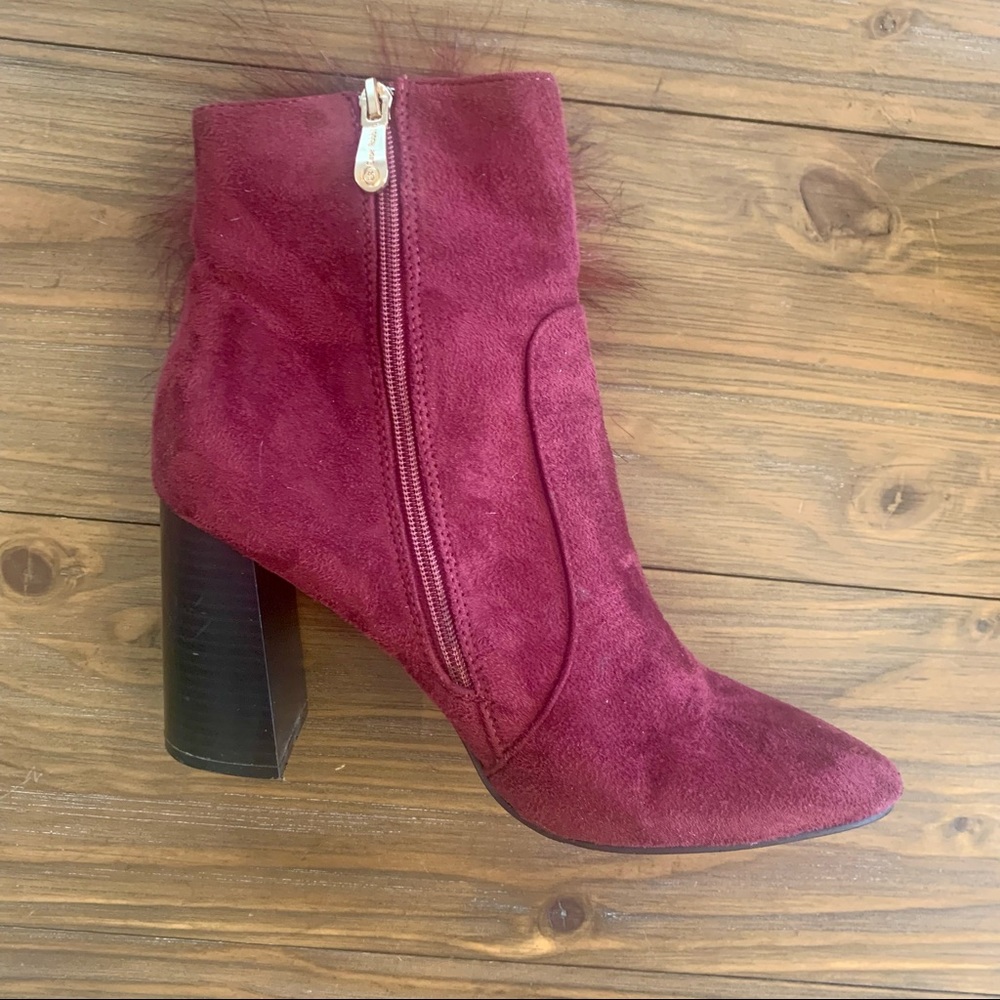 SOLD Cape Robbin | Bernice Ankle Boot Faux Fur in Burgundy - Picture 4 of 11